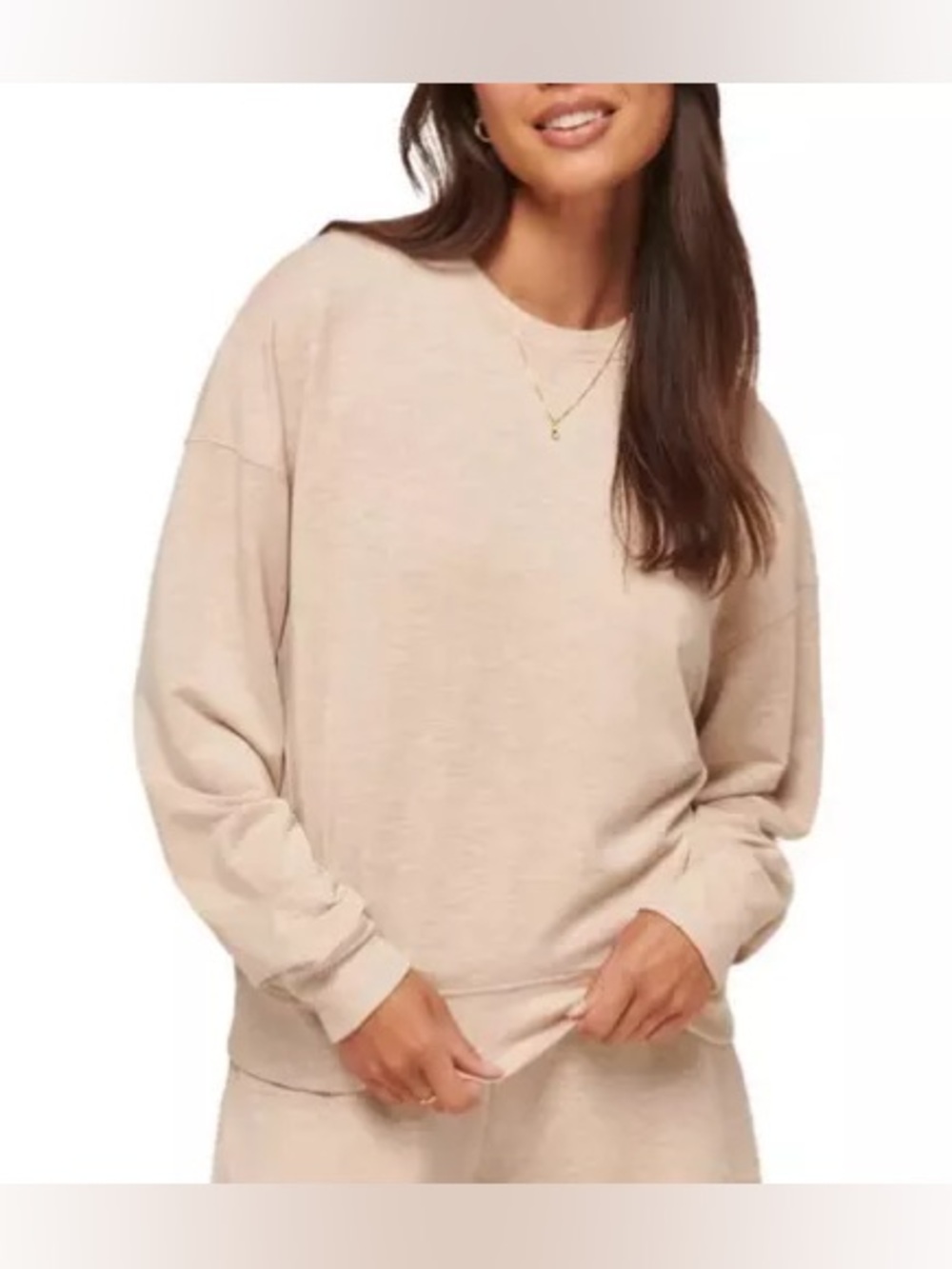 Travis Mathew Cloud Terry Long Sleeve Oversized Shirt / heather natural